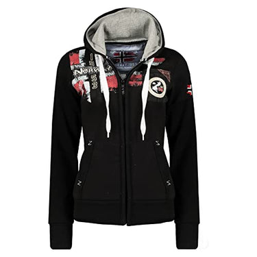 Geographical Norway Fespote Lady - Hoodie Damen Sweatjacke Zip Kapuze Taschen - Pullover Damen Langarm Warm Jacke - Frauen Jahreszeit Frühling Sommer Herbst (Schwarz S) im Sale